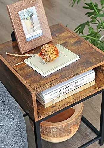 VASAGLE sidebord, 1 nethylde og 1 bent rum - rustik brun spnplade og sort stl (40x40)