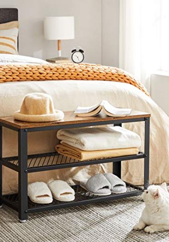 VASAGLE skohylde, m. 2 mesh-hylder - brun spnplade og sort stl