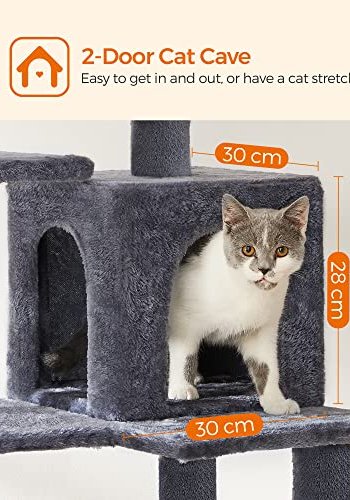 FEANDREA kradsetr, m. 5 niveauer, topplader, hule og hngekje - rggr plys, sisal og spnplade