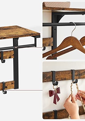 VASAGLE hattehylde, m. 10 knager og 1 bjlestang - brun spnplade og sort stl