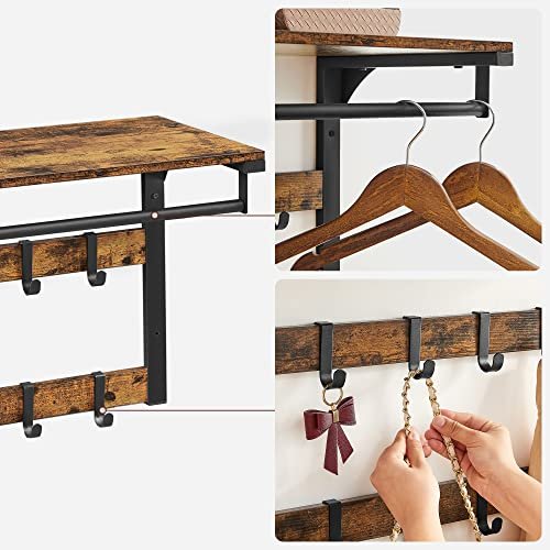 VASAGLE hattehylde, m. 10 knager og 1 bjlestang - brun spnplade og sort stl