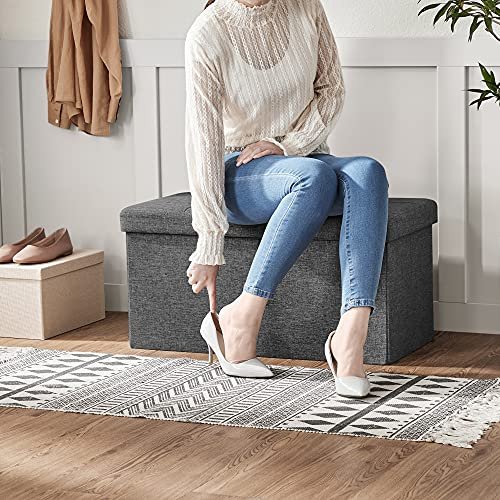 SONGMICS bnk, sammenklappelig, m. klaplg - mrkegr imiteret linned (76x38)