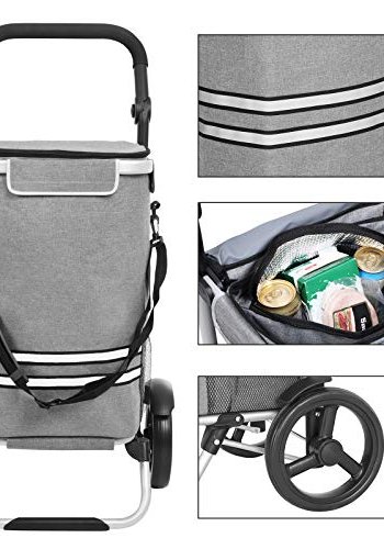 SONGMICS indkbsvogn, 35L, foldbar, kletaske, aftagelig rygsk, hjul - gr polyester og aluminium