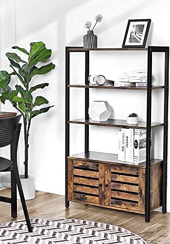 VASAGLE skab, m. 2 lamellger og 3 hylder - rustik brun spnplade og sort stl