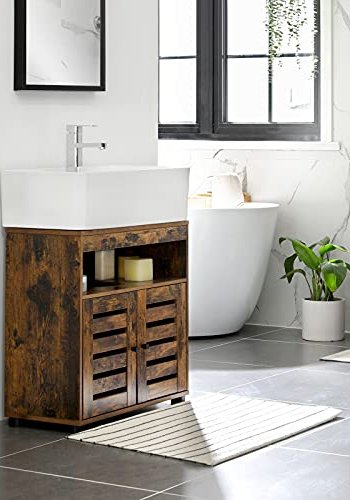 VASAGLE badevrelsesunderskab til vask, m. 2 jalousilger, 1 justerbar hylde, 1 rum - brun spnplade