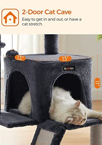 FEANDREA kradsetr, 3 niveauer, 1 platform, 1 hule, 1 pompon, 1 kurv - rggr plys