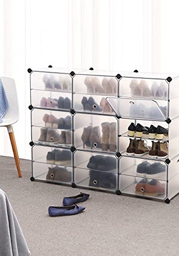 SONGMICS skoreol, stabelbar, m. 9 kasser og 9 hylder - klar plastik