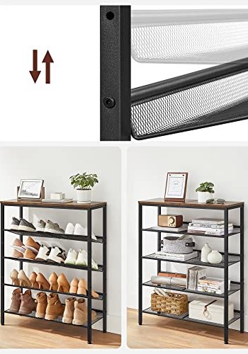 VASAGLE skohylde, m. 4 mesh-hylder - rustik brun spnplade og sort stl