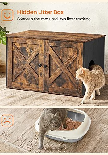 FEANDREA skab til kattebakke, m. 2 lger og 2 rum - rustik brun og sort spnplade