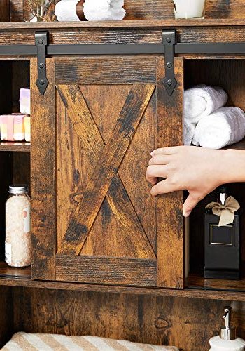 VASAGLE badevrelsesoverskab til vaskemaskine/toilet, m. 1 skydelge, 4 hylder - brun spnplade/stl