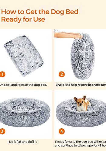 FEANDREA doughnut hundeseng, rund, m. aftageligt vaskbart betrk - lang gr plys (60)