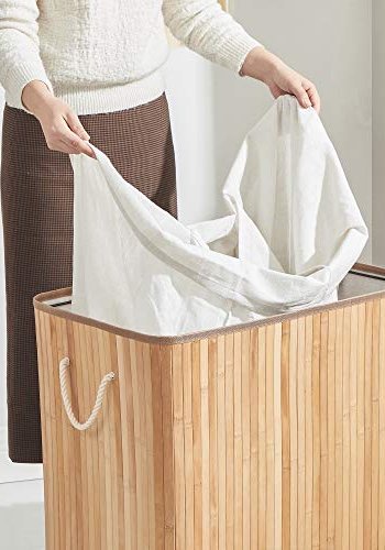 SONGMICS vasketjskurv, m, 3 sektioner, clip-on lg og hndtag - bomuld og natur bambus