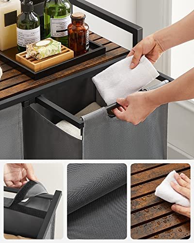 VASAGLE vasketjskurv, m. 2 rum - brun MDF og gr stof/stl