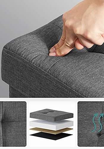 SONGMICS puf, sammenklappelig, m. lg - mrkegr imiteret linned og natur tr (38x38)