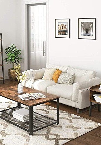 VASAGLE sidebord, m. 1 hylde - brun spnplade og sort stl (42x35)