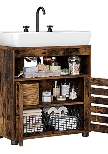 VASAGLE badevrelsesunderskab til vask, m. 2 jalousilger, 1 justerbar hylde, 1 rum - brun spnplade