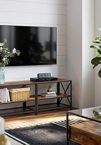 VASAGLE TV-bord, m. 2 hylder - rustik brun spnplade og sort stl (140x39,2)