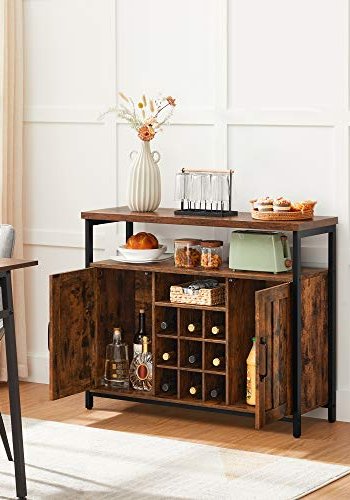 VASAGLE sknk, m. 1 bent rum, 2 lger, 9 rum til vin - rustik brun spnplade og sort stl