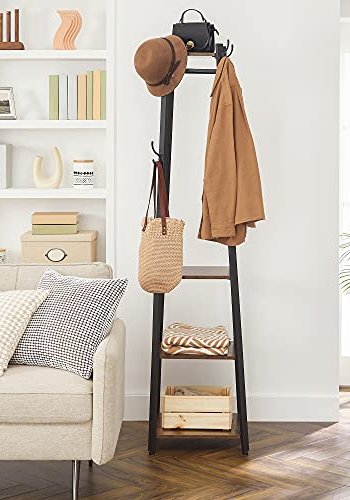 VASAGLE stumtjener, m. knager og 3 hylder - brun spnplade og sort stl