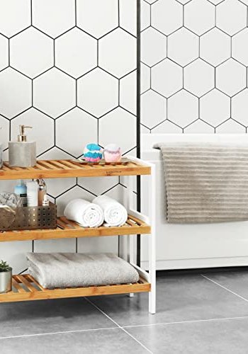 SONGMICS skohylde, m. 3 hylder - natur og hvid bambus (70x26)