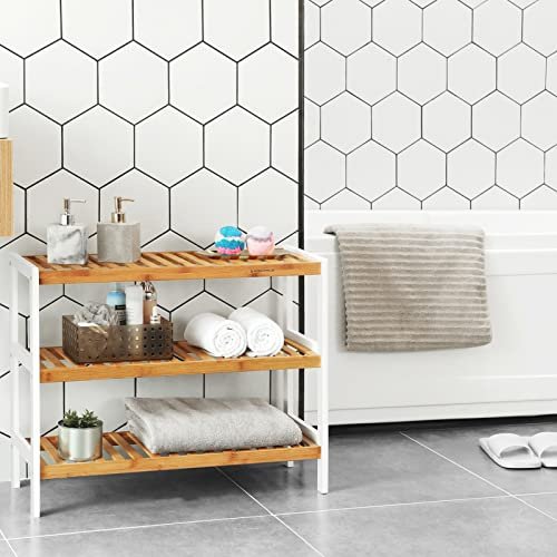 SONGMICS skohylde, m. 3 hylder - natur og hvid bambus (70x26)