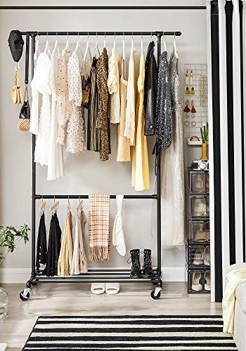 SONGMICS tjstativ, m. 2 bjlestnger, 1 hylde, hjul - sort stl