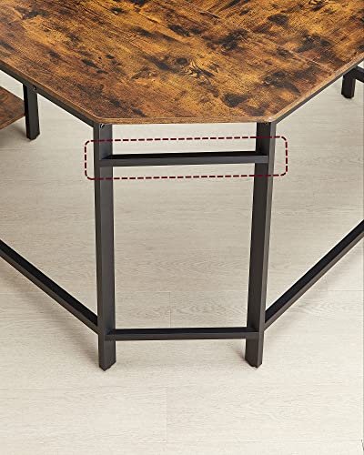 VASAGLE hjrneskrivebord, m. 2 hylder - rustik brun spnplade og sort stl (138x138)