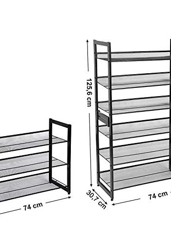 SONGMICS 3-lags skohyldeopbevaring, stlnet, fladt eller vinklet stabelbart skohyldestativ til 9 til 12 par sko, sort LMR03B