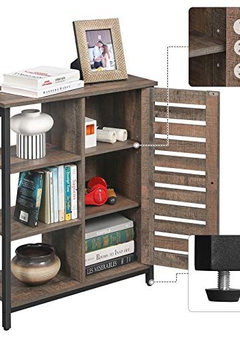 VASAGLE skab, m. 1 lamellge og 4 hylder - rustik brun spnplade og sort stl