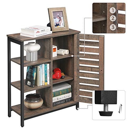 VASAGLE skab, m. 1 lamellge og 4 hylder - rustik brun spnplade og sort stl