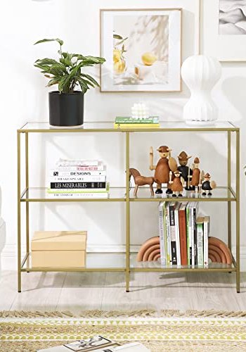 VASAGLE konsolbord, m. 2 hylder - hrdet glas og guld stl (100x30)