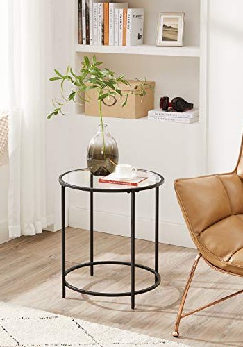 VASAGLE sofabord, rund - hrdet glas og sort stl (50)