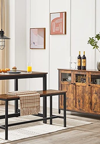 VASAGLE sknk, m. 3 glaslger og justerbare hylder - rustik brun spnplade og sort stl