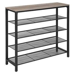 VASAGLE skohylde, m. 4 mesh-hylder - greige spnplade og sort stl