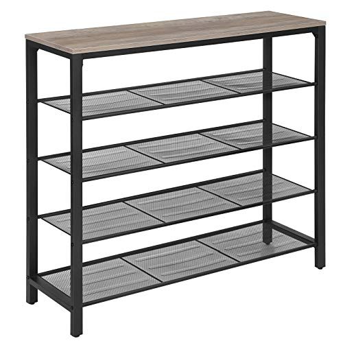 VASAGLE skohylde, m. 4 mesh-hylder - greige spnplade og sort stl