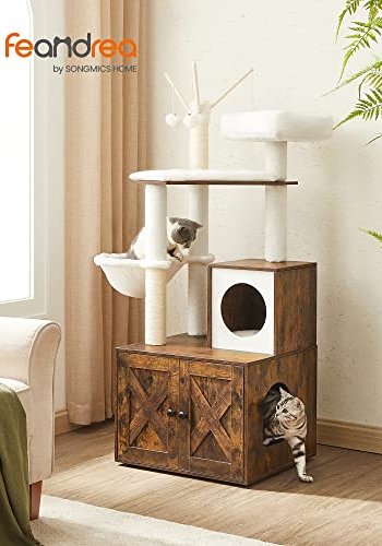 FEANDREA kradsetr, m. affaldsbakke, 3 plyskuglestnger, platform, hule, stol - plys/sisal/brun tr