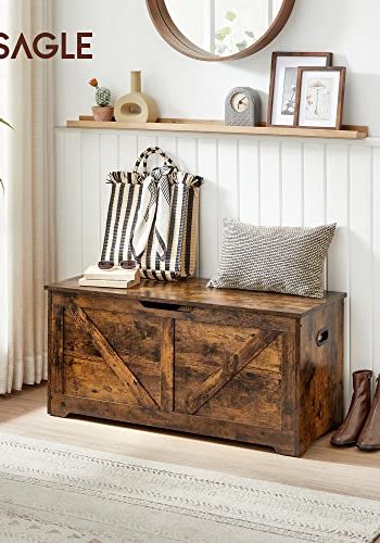 VASAGLE bnk, m. opbevaringsplads og 2 sikkerhedshngsler - rustik brun spnplade (100x40) 