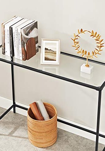 VASAGLE konsolbord, m. 1 hylde - hrdet glas og sort stl (100x35)