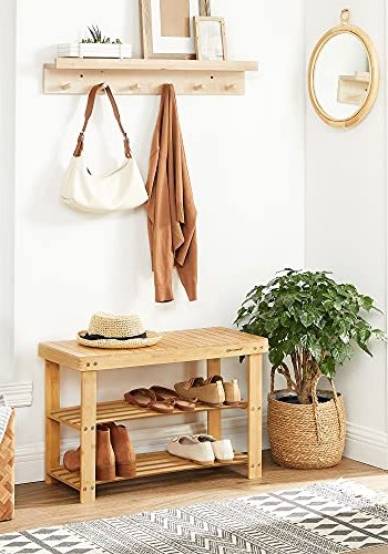 SONGMICS bnk, m. 2 hylder - natur bambus (70x28)