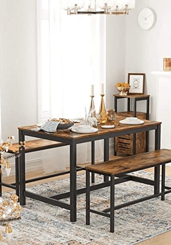 VASAGLE spisebordsbnk, rektangulr - rustik brun spnplade og sort jern (st med 2)