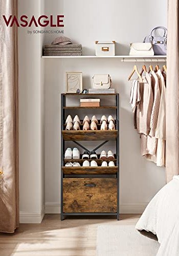 VASAGLE skoskab, m. 3 klaplger, og 1 rum - brun spnplade og sort stl