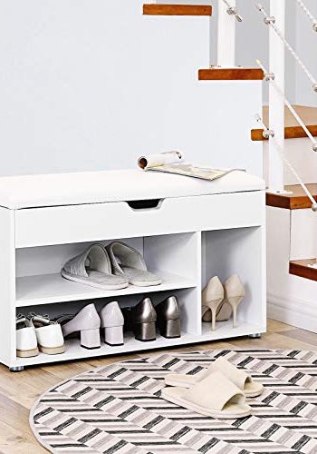 VASAGLE bnk, m. hvid hynde og 4 rum til sko - hvid spnplade (80x30)