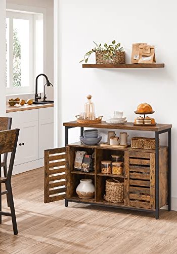 VASAGLE skab, m. 2 lamellger, 1 bent rum og 2 hylder - rustik brun spnplade og sort stl