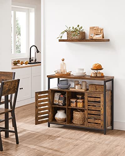 VASAGLE skab, m. 2 lamellger, 1 bent rum og 2 hylder - rustik brun spnplade og sort stl