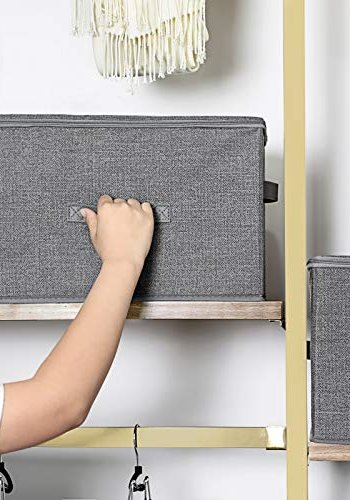 SONGMICS opbevaringsboks, foldbar, m. lg og hndtag - gr stof (st med 3)