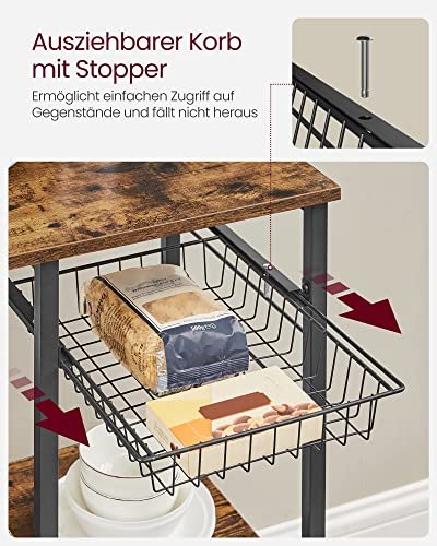 VASAGLE kkkenreol, m. 6 S-kroge, trdkurv og 6 hylder - rustik brun spnplade og sort stl