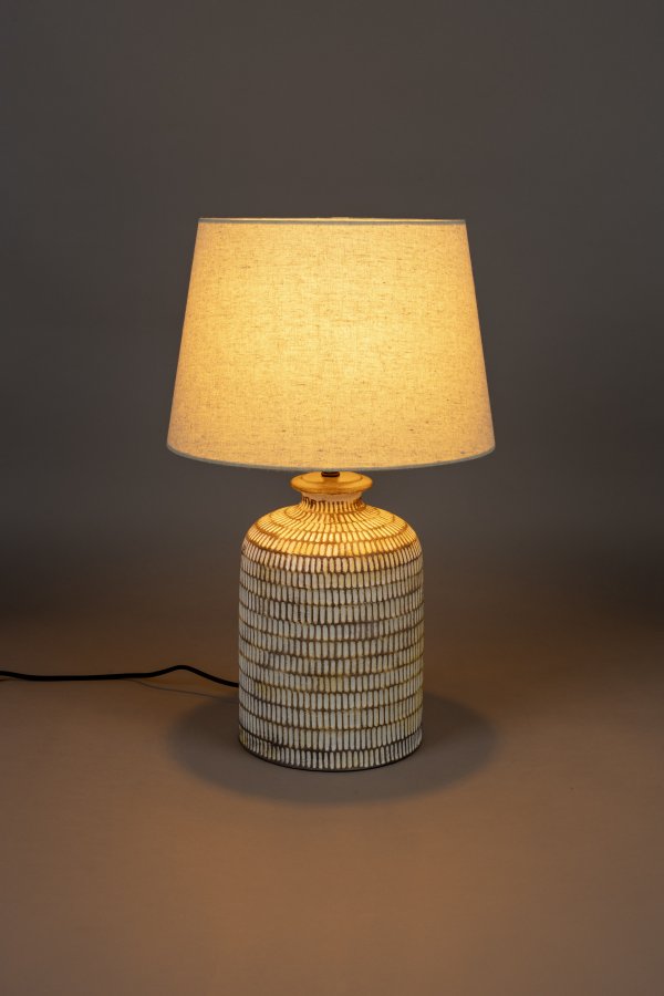 DUTCHBONE Russel bordlampe - sand linned og keramik