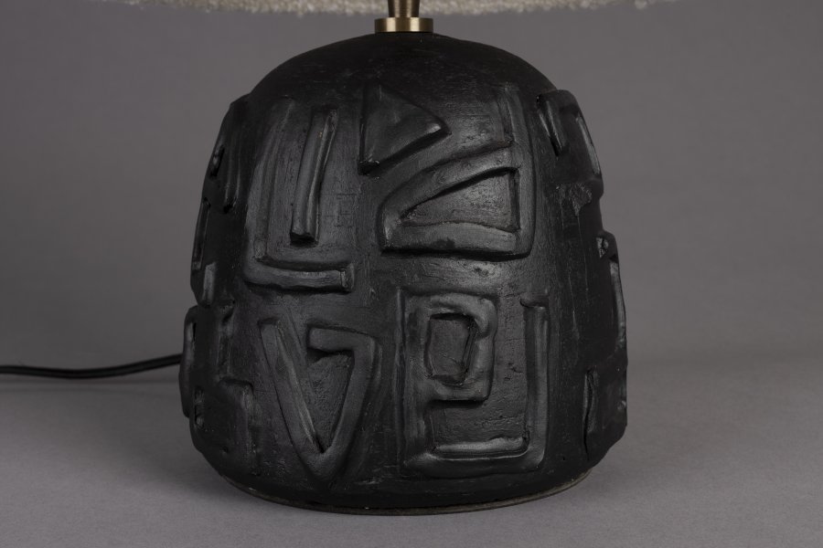 DUTCHBONE Renzo bordlampe - hvid bouclé stof og sort terracotta