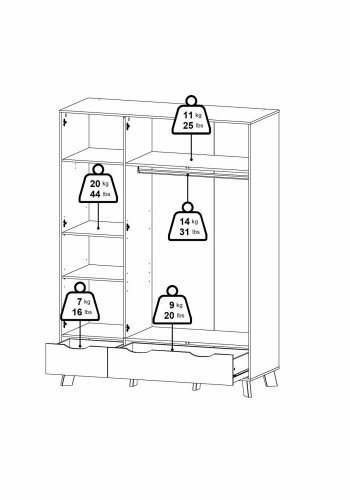 TVILUM Ikast Garderobeskab med 2 dre + 1 spejldr + 2 skuffer, Jackson Hickory/Hvid, 147,2 x 58,1 x 201 cm
