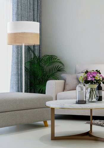 TK Linobianco gulvlampe - brun jute, hvid stof og hvid metal 